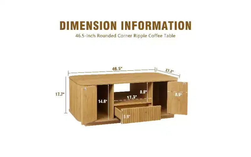 TUYOHW Table basse incurvée en bois ondulé avec grand rangement, table centrale rustique moderne pour salon, table à thé ovale de luxe avec tiroirs