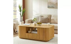 TUYOHW Table basse incurvée en bois ondulé avec grand rangement, table centrale rustique moderne pour salon, table à thé ovale de luxe avec tiroirs