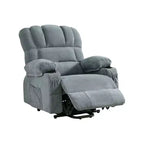 HomeRoots 39 Blue Faux Leather Leather Heated Massage Lift Assist Recliner With USB