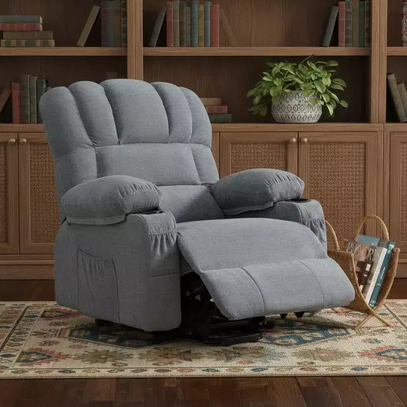 HomeRoots Fauteuil inclinable chauffant et massant en similicuir bleu de 39 pouces avec fonction releveur et port USB