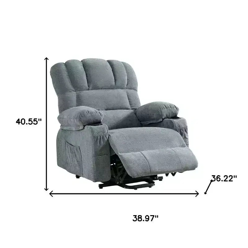 HomeRoots Fauteuil inclinable chauffant et massant en similicuir bleu de 39 pouces avec fonction releveur et port USB