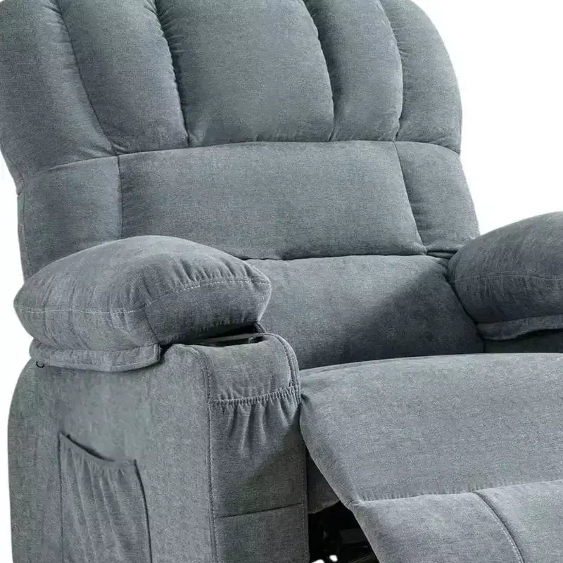 HomeRoots Fauteuil inclinable chauffant et massant en similicuir bleu de 39 pouces avec fonction releveur et port USB