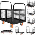 COZONY Platform Truck Cart with Cage, Hand Moving Cart 2000LBS, 6-in-1 Folding Hand Truck Cage Carts w/ Basket for Warehouse Moving,39 x 24in,Black