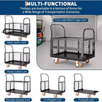 Chariot plateforme COZONY avec cage, Chariot de manutention 907 kg, Chariots à cage pliants 6 en 1 avec panier pour le déplacement en entrepôt, 99 x 61 cm, Noir