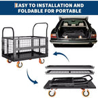 Chariot plateforme COZONY avec cage, Chariot de manutention 907 kg, Chariots à cage pliants 6 en 1 avec panier pour le déplacement en entrepôt, 99 x 61 cm, Noir