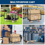 Chariot plateforme COZONY avec cage, Chariot de manutention 907 kg, Chariots à cage pliants 6 en 1 avec panier pour le déplacement en entrepôt, 99 x 61 cm, Noir