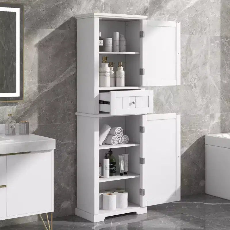 GDFStudio Meuble de Rangement de Salle de Bain Autoportant Moderne en Bois Avril avec Tiroir et Étagère Réglable