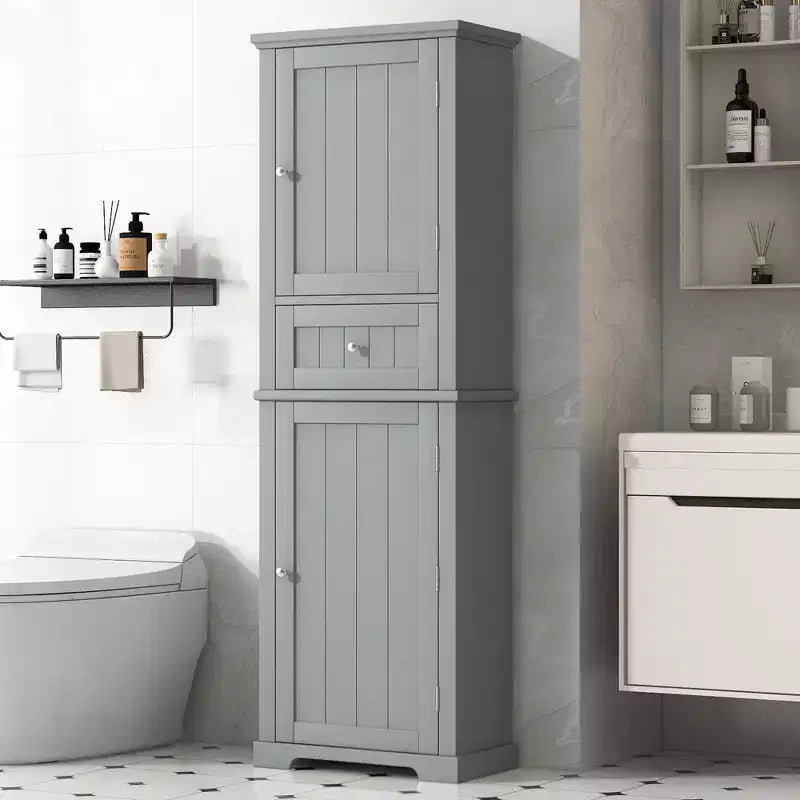 GDFStudio Meuble de Rangement de Salle de Bain Autoportant Moderne en Bois Avril avec Tiroir et Étagère Réglable