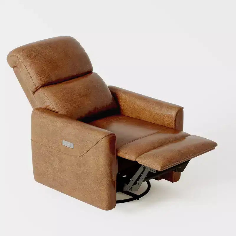Fauteuil inclinable, pivotant et coulissant en cuir PU avec support lombaire, port de chargement USB et design moderne du milieu du siècle (marron)