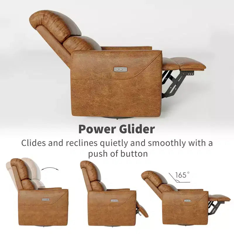 Fauteuil inclinable, pivotant et coulissant en cuir PU avec support lombaire, port de chargement USB et design moderne du milieu du siècle (marron)