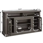 Meuble TV moderne, console multimédia avec placards fermés, porte vitrée et étagères ouvertes, pour salon