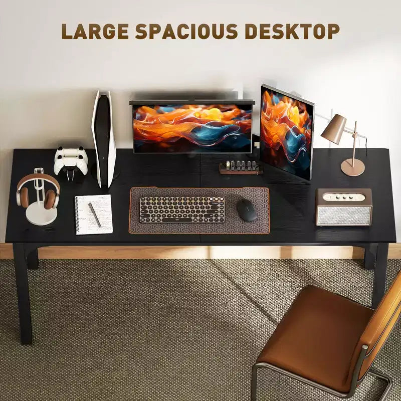 Bureau d'ordinateur industriel de 180 cm, grande table de bureau à domicile avec large plateau et cadre en métal