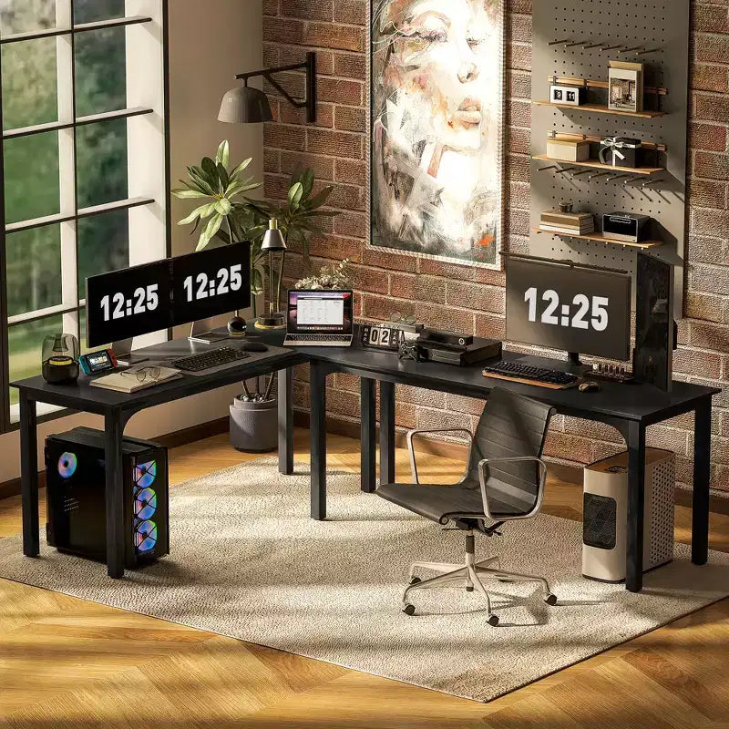 Bureau d'ordinateur industriel de 180 cm, grande table de bureau à domicile avec large plateau et cadre en métal