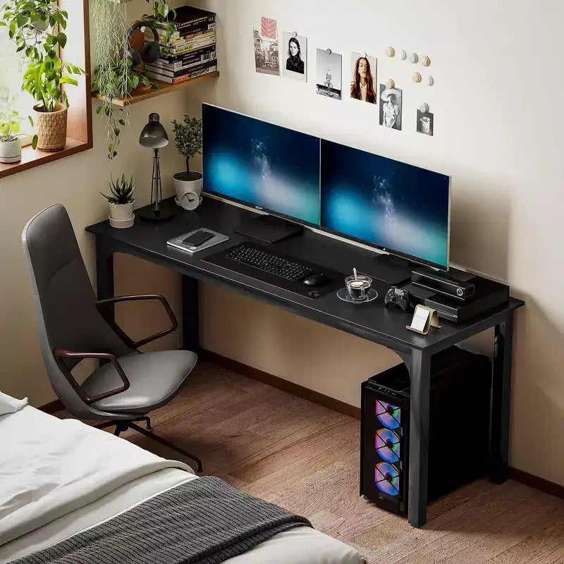 Bureau d'ordinateur industriel de 180 cm, grande table de bureau à domicile avec large plateau et cadre en métal