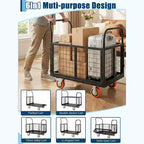 Chariot de plateforme COZONY 6-en-1 avec cage, diable pliable charge 1800 livres avec 4 roues, chariot de poussée pour épicerie, buanderie, garage, entrepôt