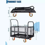 Chariot de plateforme COZONY 6-en-1 avec cage, diable pliable charge 1800 livres avec 4 roues, chariot de poussée pour épicerie, buanderie, garage, entrepôt