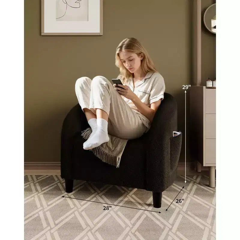 Fauteuil d'appoint en velours COZONY 28, fauteuil club avec dossier en U, accoudoirs incurvés et siège rembourré doux pour salon et chambre à coucher