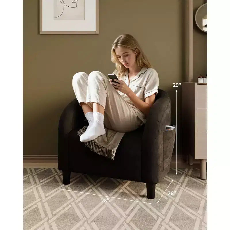 Fauteuil d'appoint en velours COZONY 28, fauteuil club avec dossier en U, accoudoirs incurvés et siège rembourré doux pour salon et chambre à coucher