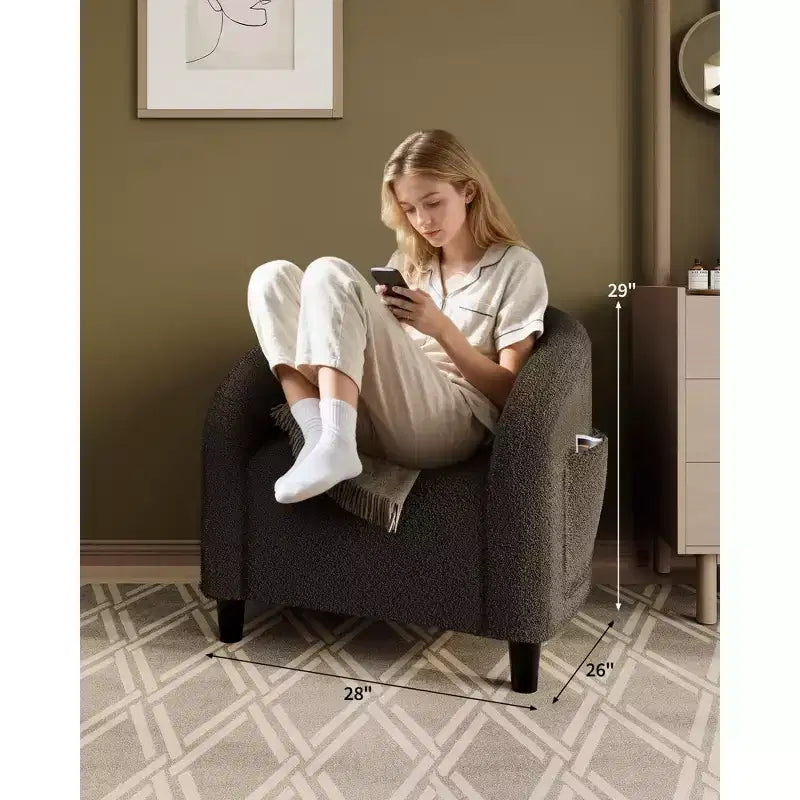Fauteuil d'appoint en velours COZONY 28, fauteuil club avec dossier en U, accoudoirs incurvés et siège rembourré doux pour salon et chambre à coucher