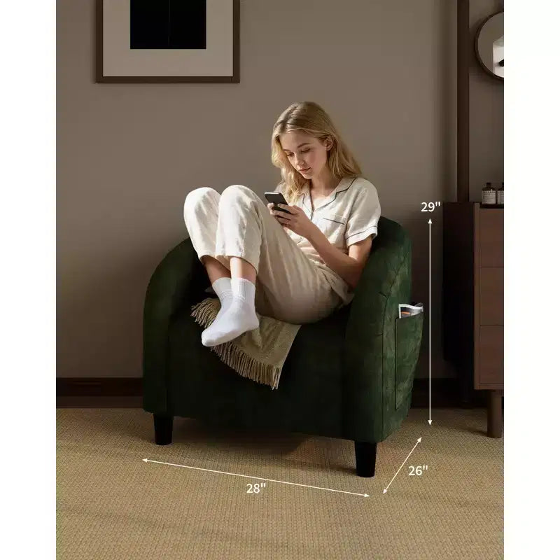Fauteuil d'appoint en velours COZONY 28, fauteuil club avec dossier en U, accoudoirs incurvés et siège rembourré doux pour salon et chambre à coucher