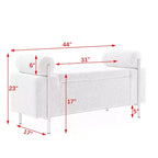 MAYEERTY Banc de Rangement Rembourré Élégant avec Accoudoirs Cylindriques et Pieds en Fer pour Couloir, Salon, Chambre Vert