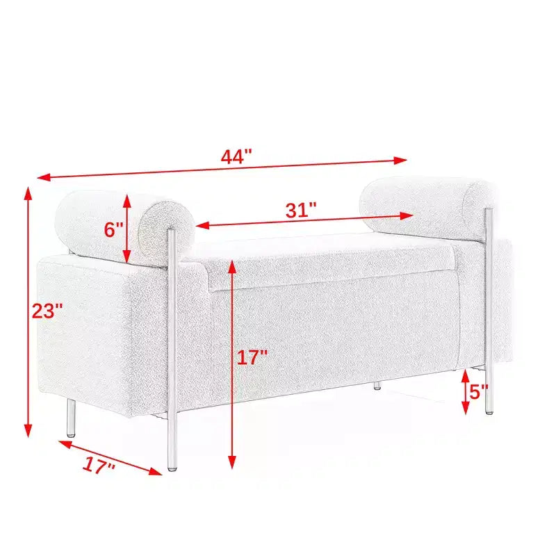 MAYEERTY Banc de Rangement Rembourré Élégant avec Accoudoirs Cylindriques et Pieds en Fer pour Couloir, Salon, Chambre Vert