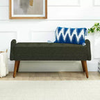 MAYEERTY Modern Living Room Bench Looped Yarn Fabric with Soft Cunshion Irregular Geometric Armrests Rubber Wooden Legs Green