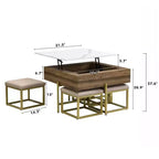 Table basse relevable avec 4 tabourets, Table à manger pliante multifonctionnelle avec rangement caché pour petits espaces