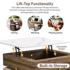 Table basse relevable avec 4 tabourets, Table à manger pliante multifonctionnelle avec rangement caché pour petits espaces