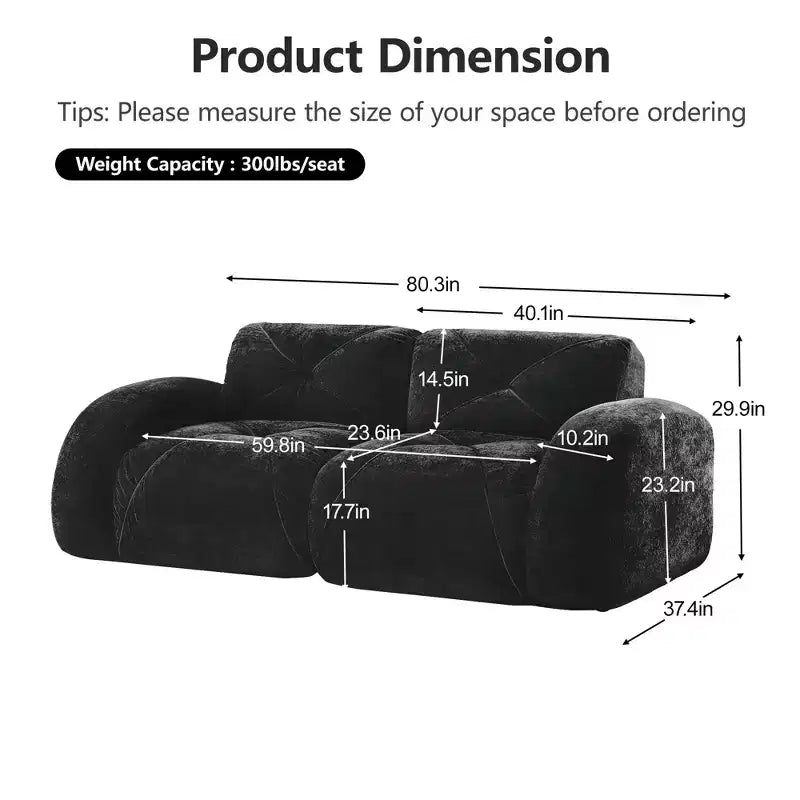 Canapés 2 places capitonnés Clihome avec canapé sans accoudoirs, tissu velours doux, conception antidérapante inférieure, éponge haute densité 32D, conception ergonomique du bas