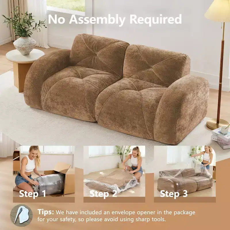 Canapés 2 places capitonnés Clihome avec canapé sans accoudoirs, tissu velours doux, conception antidérapante inférieure, éponge haute densité 32D, conception ergonomique du bas
