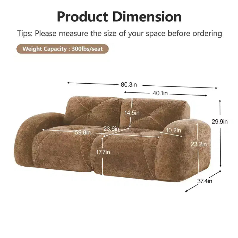 Canapés 2 places capitonnés Clihome avec canapé sans accoudoirs, tissu velours doux, conception antidérapante inférieure, éponge haute densité 32D, conception ergonomique du bas