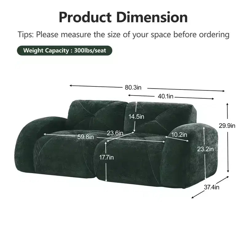 Canapés 2 places capitonnés Clihome avec canapé sans accoudoirs, tissu velours doux, conception antidérapante inférieure, éponge haute densité 32D, conception ergonomique du bas