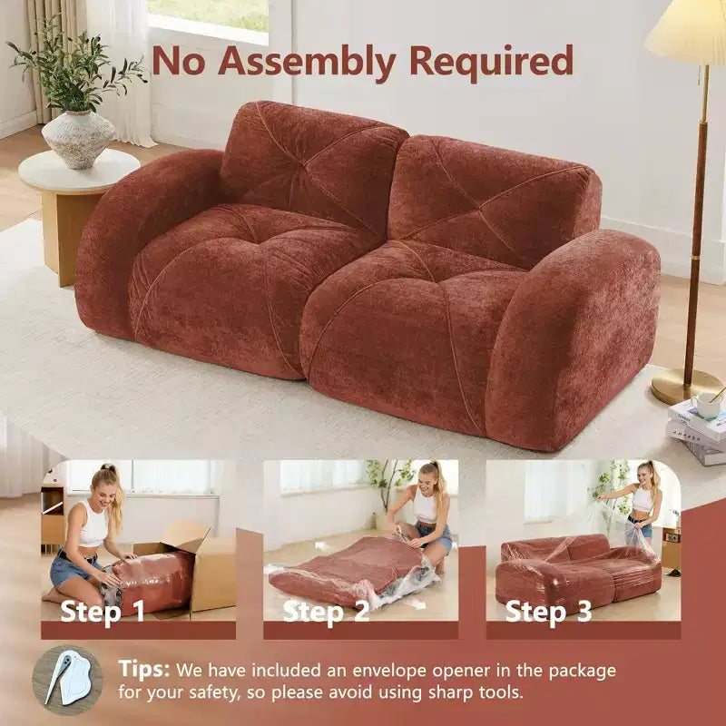 Canapés 2 places capitonnés Clihome avec canapé sans accoudoirs, tissu velours doux, conception antidérapante inférieure, éponge haute densité 32D, conception ergonomique du bas