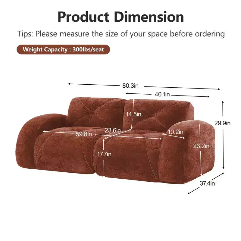 Canapés 2 places capitonnés Clihome avec canapé sans accoudoirs, tissu velours doux, conception antidérapante inférieure, éponge haute densité 32D, conception ergonomique du bas