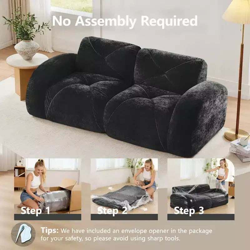 Canapés 2 places capitonnés Clihome avec canapé sans accoudoirs, tissu velours doux, conception antidérapante inférieure, éponge haute densité 32D, conception ergonomique du bas
