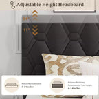 Cadre de lit plateforme King avec tête de lit capitonnée et support à lattes en bois, base de matelas capitonnée/pas besoin de sommier/assemblage facile, beige