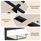 Cadre de lit plateforme King avec tête de lit capitonnée et support à lattes en bois, base de matelas capitonnée/pas besoin de sommier/assemblage facile, beige