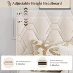 Cadre de lit plateforme King avec tête de lit capitonnée et support à lattes en bois, base de matelas capitonnée/pas besoin de sommier/assemblage facile, beige