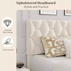 Cadre de lit plateforme King avec tête de lit capitonnée et support à lattes en bois, base de matelas capitonnée/pas besoin de sommier/assemblage facile, beige