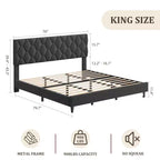 Cadre de lit plateforme King avec tête de lit capitonnée et support à lattes en bois, base de matelas capitonnée/pas besoin de sommier/assemblage facile, beige