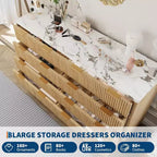 Commode moderne en bois cannelé à 8 tiroirs, design incurvé et poignées, meuble de rangement pour vêtements, meuble TV pour chambre à coucher ou couloir