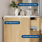Commode moderne en bois cannelé à 8 tiroirs, design incurvé et poignées, meuble de rangement pour vêtements, meuble TV pour chambre à coucher ou couloir