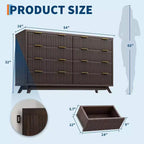 Commode moderne en bois cannelé à 8 tiroirs, design incurvé et poignées, meuble de rangement pour vêtements, meuble TV pour chambre à coucher ou couloir
