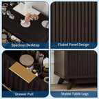 Commode moderne en bois cannelé à 8 tiroirs, design incurvé et poignées, meuble de rangement pour vêtements, meuble TV pour chambre à coucher ou couloir