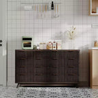 Commode moderne en bois cannelé à 8 tiroirs, design incurvé et poignées, meuble de rangement pour vêtements, meuble TV pour chambre à coucher ou couloir