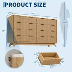 Commode moderne en bois cannelé à 8 tiroirs, design incurvé et poignées, meuble de rangement pour vêtements, meuble TV pour chambre à coucher ou couloir