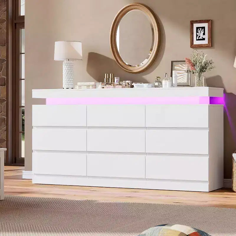 Commode à 9 tiroirs pour chambre à coucher, commode de 160 cm de large, grand meuble TV multifonctionnel pour salon, entrée, couloir