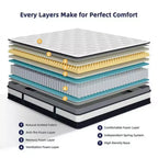 Matelas hybride Queen 14 pouces en boîte, fermeté moyenne, mousse à mémoire de forme et ressorts ensachés individuels, matelas sans fibre de verre, respirant, CertiPUR-US