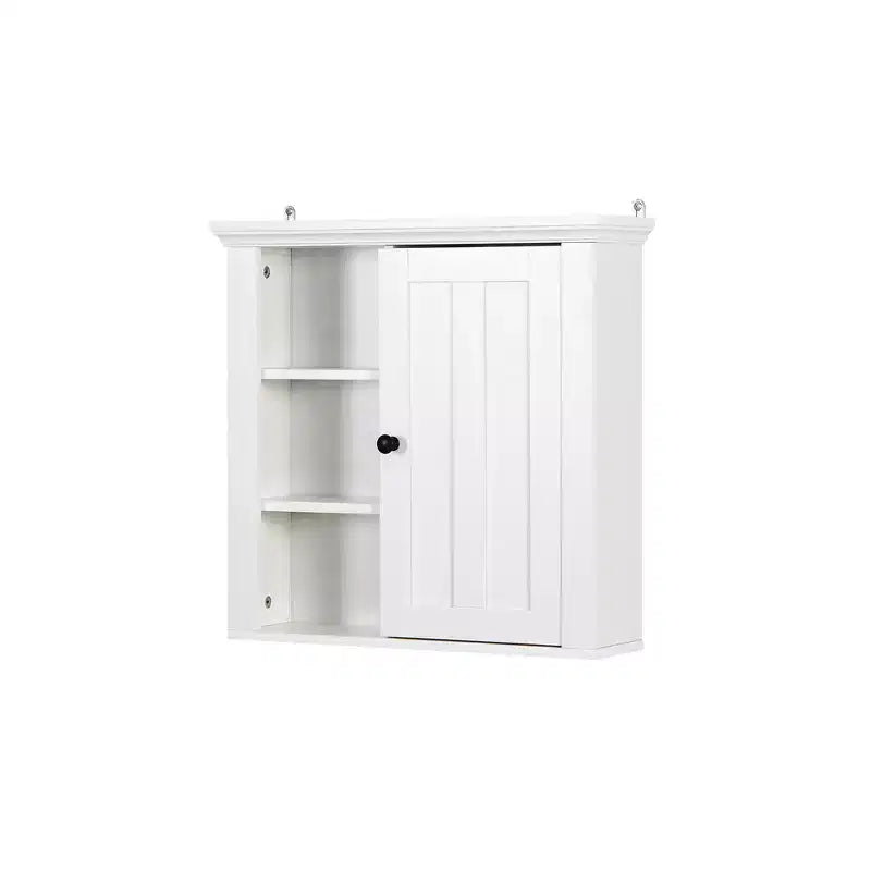 Meuble Haut de Salle de Bain, Armoire à Pharmacie avec Porte et 3 Étagères Ouvertes, Organisateur de Rangement Mural pour Salle de Bain, Cuisine, Salon
